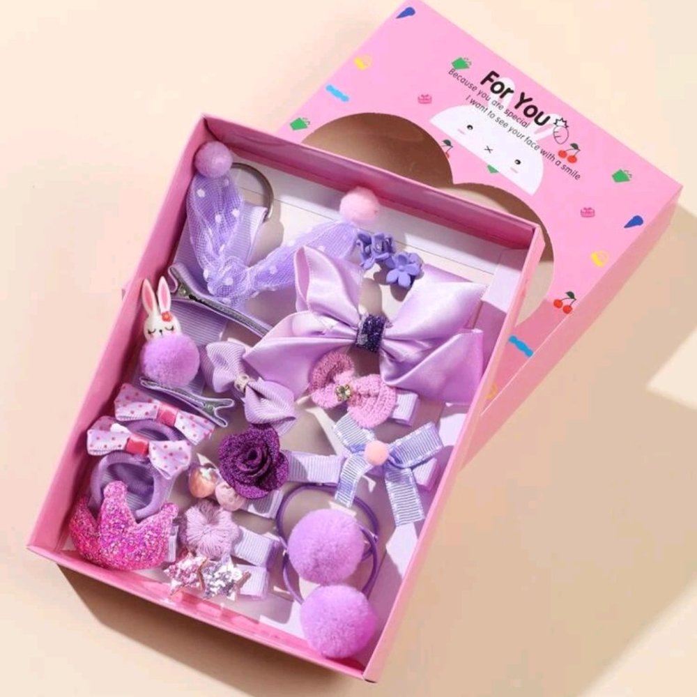 18 Piece Toddler Girls Bow and Flower Hair Accessory Gift Set Purple